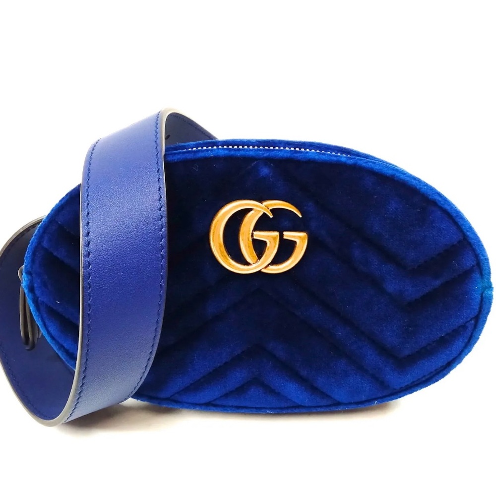 Gucci Waist Pouch Velvet Blue Belt Gg Marmont women's bag - Picture 1 of 15